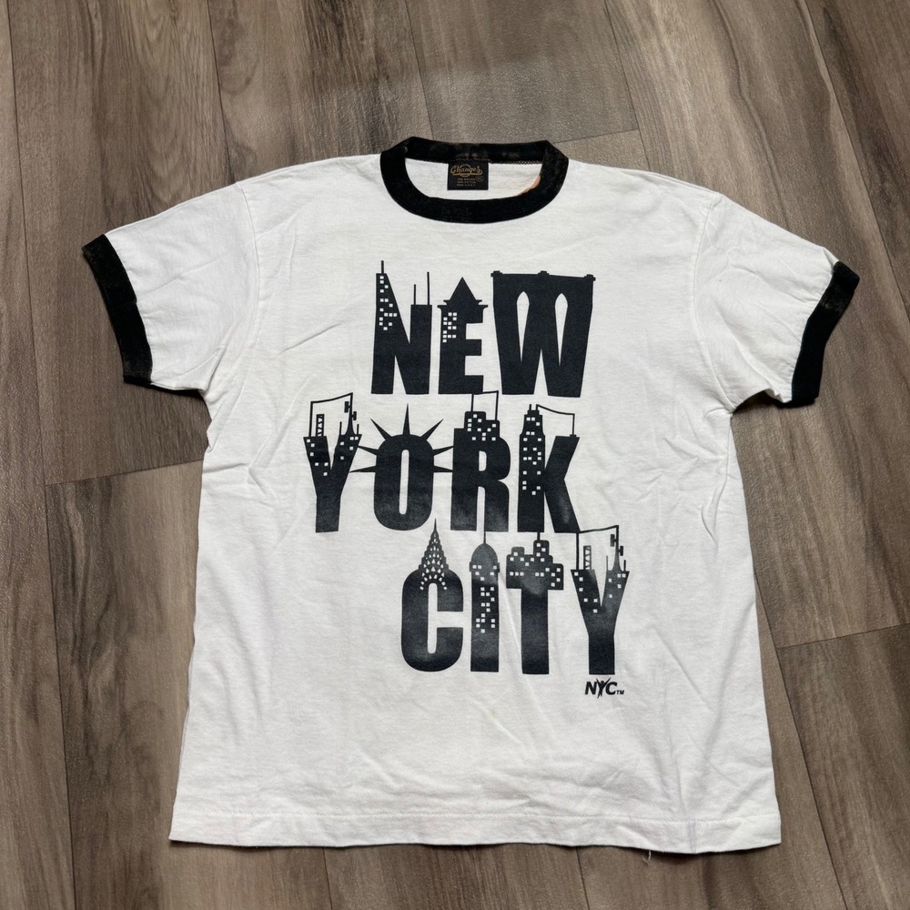Vintage Changes New York City NYC Skyline Ringer T-Shirt XL White Black USA Made